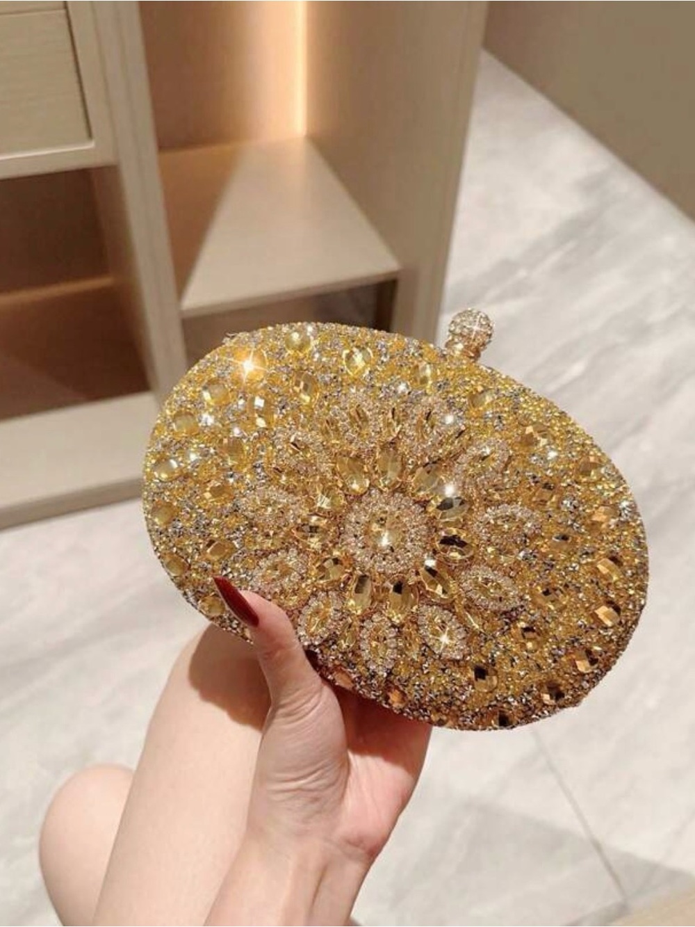 Gold Jeweled Oval Evening Clutch - Elegant Sparkle NWT